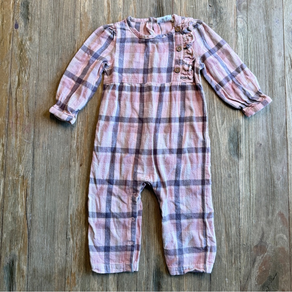 City Mouse Pink Plaid Flannel Long-Sleeve Baby Romper Size 18-24M